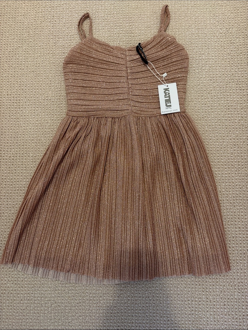 Katie J NYC Rose Gold Shimmer Pleated Party Dress